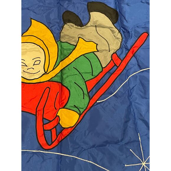 Vintage custom LG outdoor flag hand stitch blue child sledding theme 35" x 53" - Picture 13 of 15